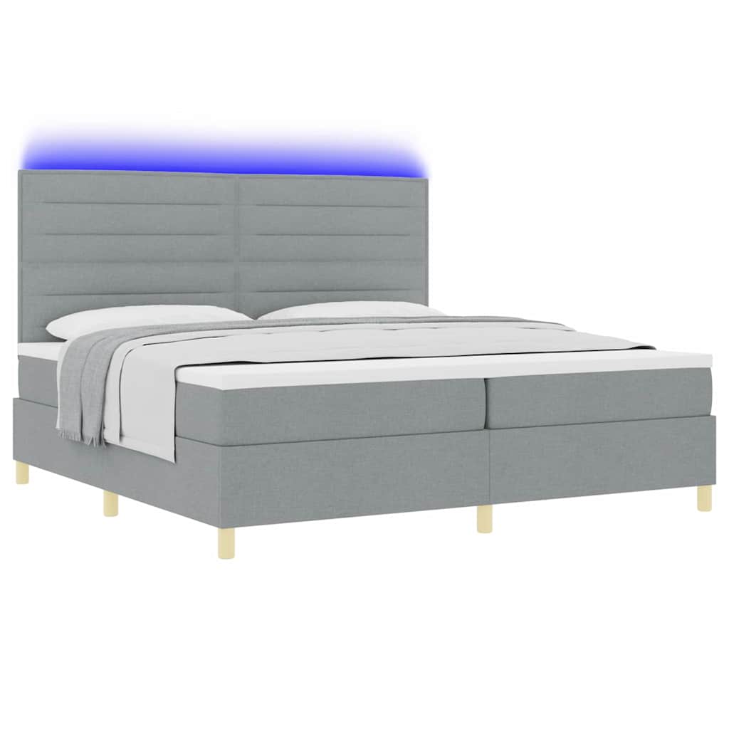vidaXL LED Κρεβάτι με βάθρο με στρώμα Ανοιχτό γκρι 200 x 200 cm ύφασμα