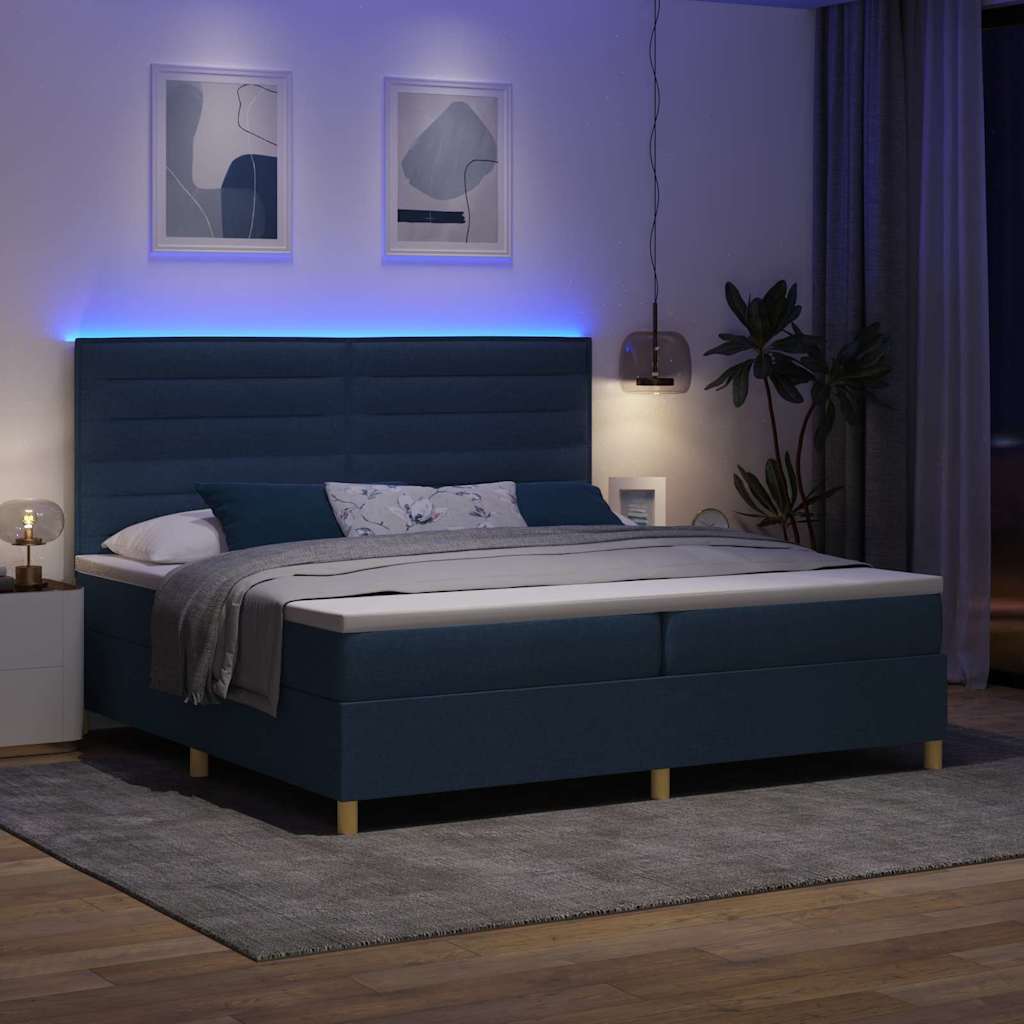 vidaXL LED Κρεβάτι με βάθρο με στρώμα Μπλε 200 x 200 cm ύφασμα