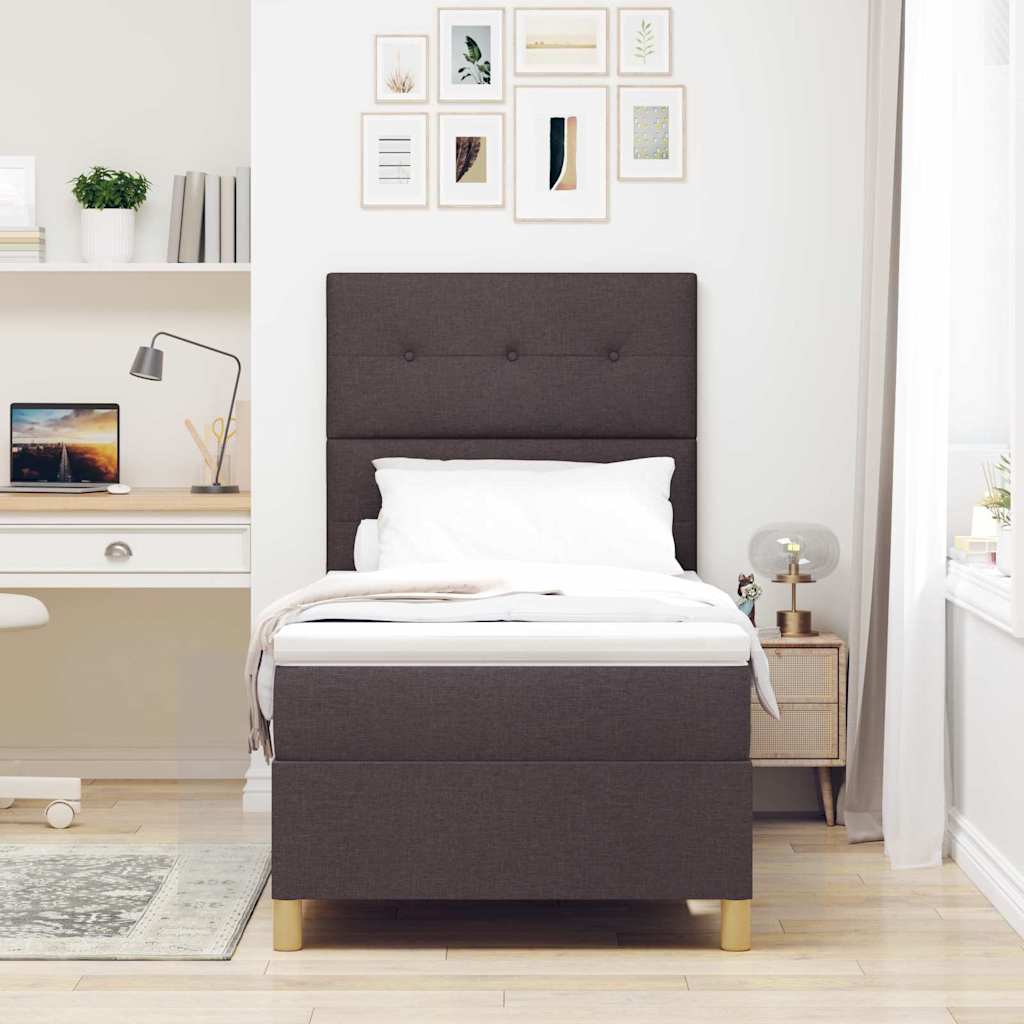 vidaXL LED Κρεβάτι με βάθρο με κεφαλάρι Σκούρο Καφέ 90 x 190 cm ύφασμα