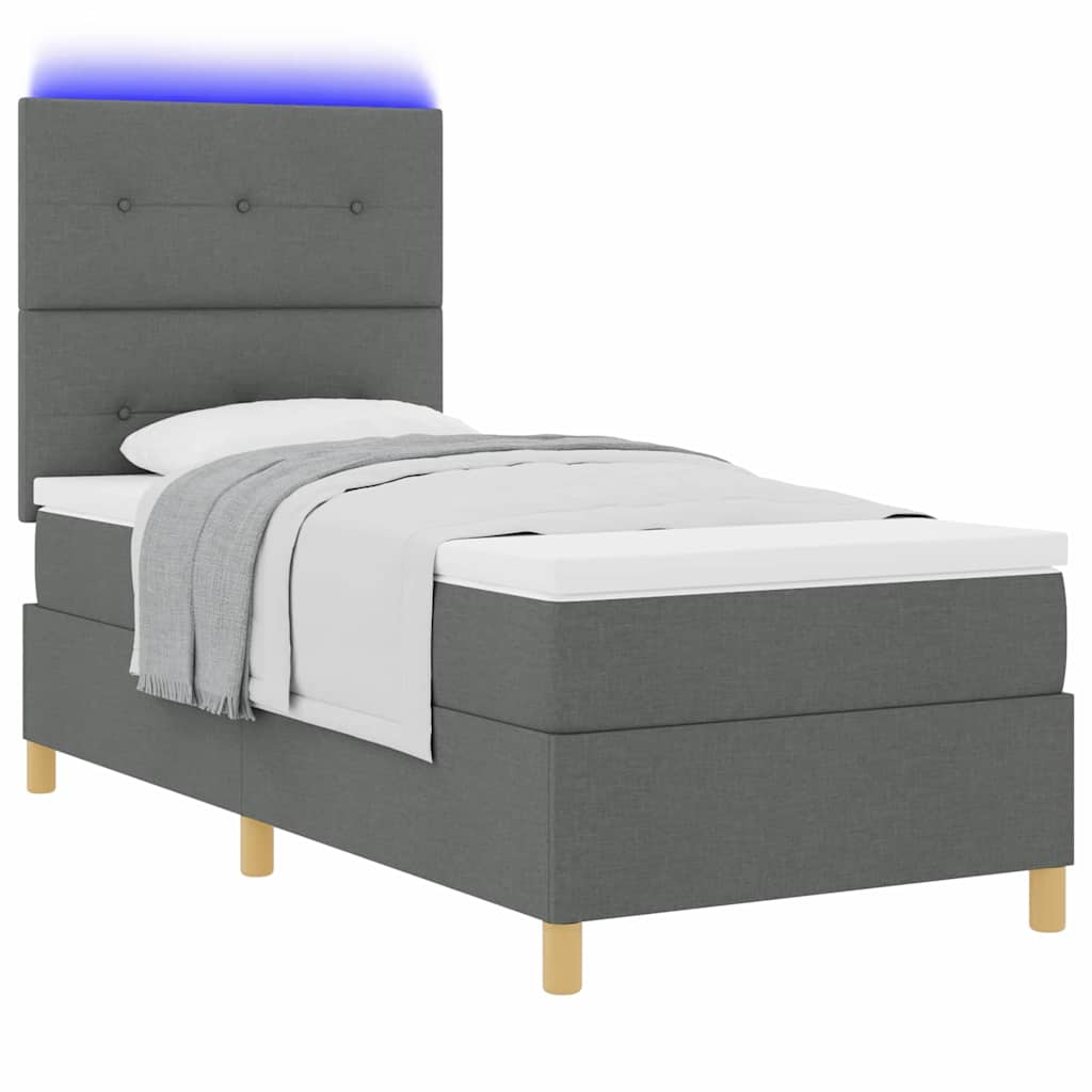 vidaXL LED Κρεβάτι με βάθρο με κεφαλάρι Σκούρο Γκρι 90 x 200 cm ύφασμα