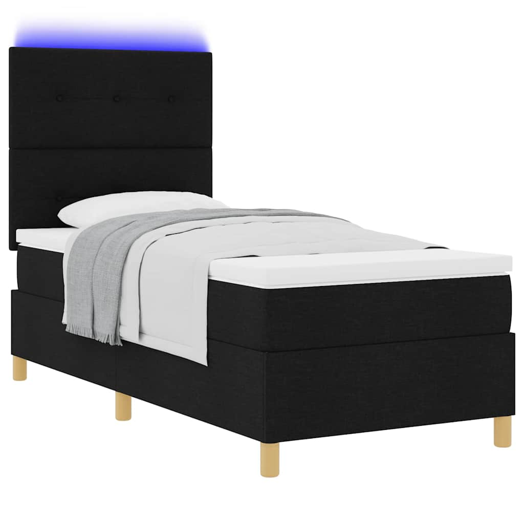 vidaXL LED Κρεβάτι με βάθρο με κεφαλάρι Μαύρο 90 x 200 cm ύφασμα