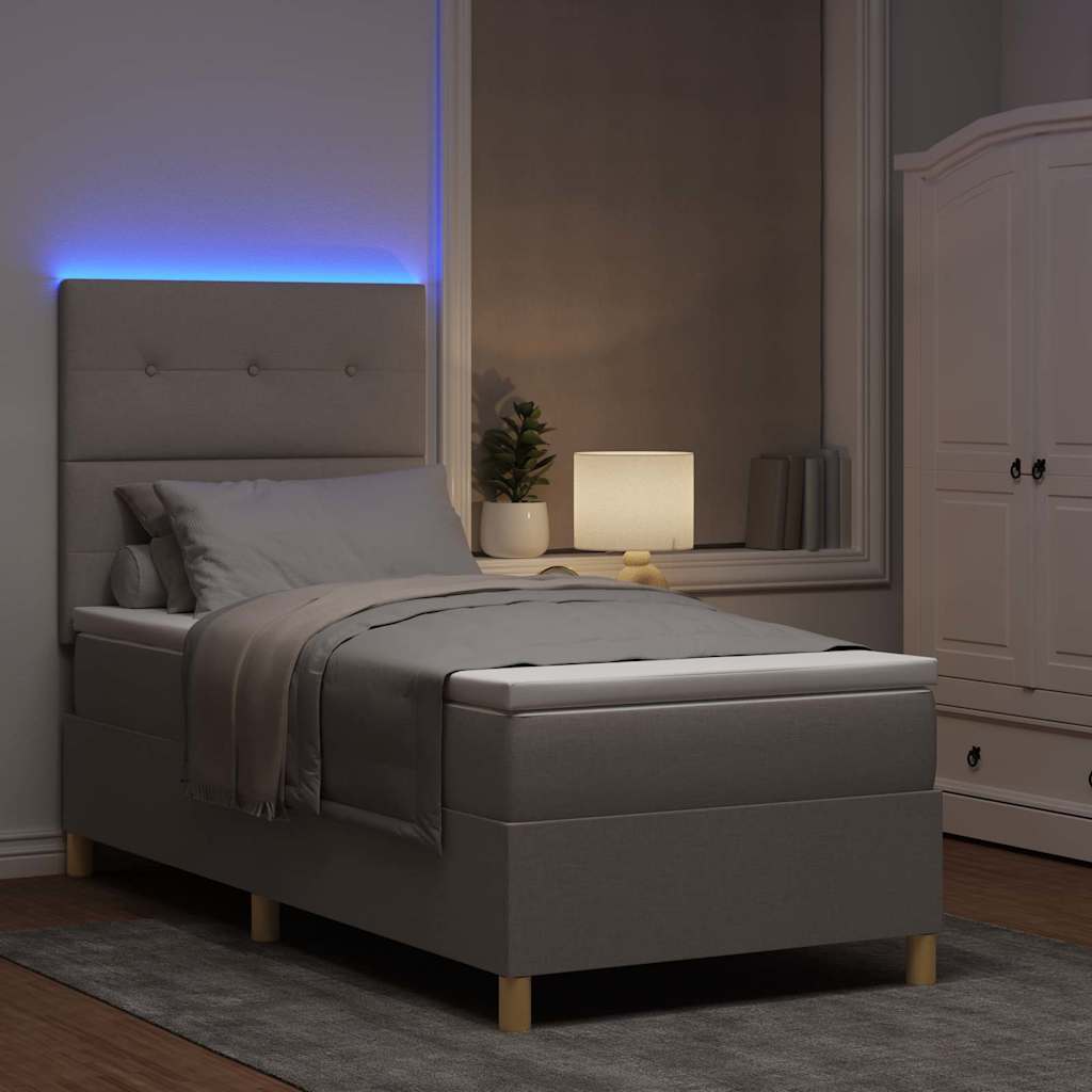 vidaXL LED Κρεβάτι με βάθρο με κεφαλάρι Taupe 90 x 200 cm ύφασμα
