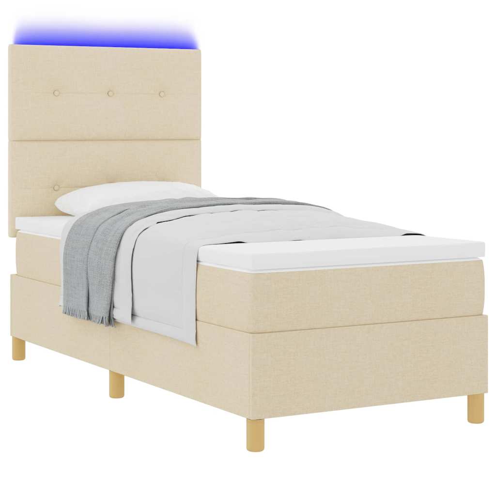 vidaXL LED Κρεβάτι με βάθρο με κεφαλάρι Κρεμ 90 x 200 cm ύφασμα