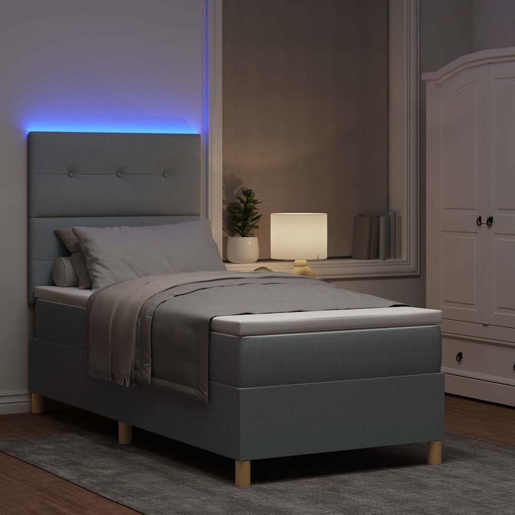 vidaXL LED Κρεβάτι με βάθρο Ανοιχτό γκρι 100 x 200 cm ύφασμα