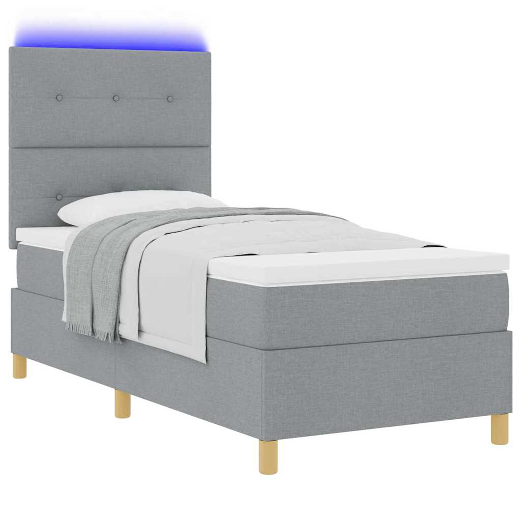 vidaXL LED Κρεβάτι με βάθρο Ανοιχτό γκρι 100 x 200 cm ύφασμα