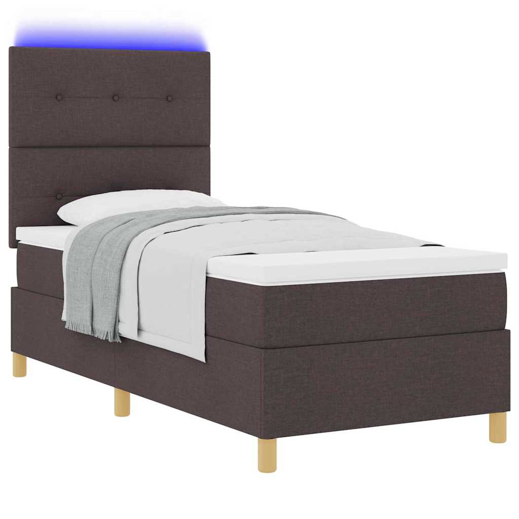 vidaXL LED Κρεβάτι με βάθρο Σκούρο Καφέ 100 x 200 cm ύφασμα
