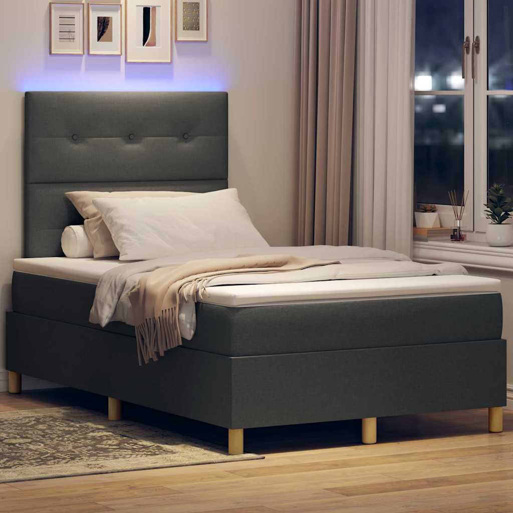 vidaXL LED Κρεβάτι με βάθρο Σκούρο Γκρι 120 x 190 cm ύφασμα