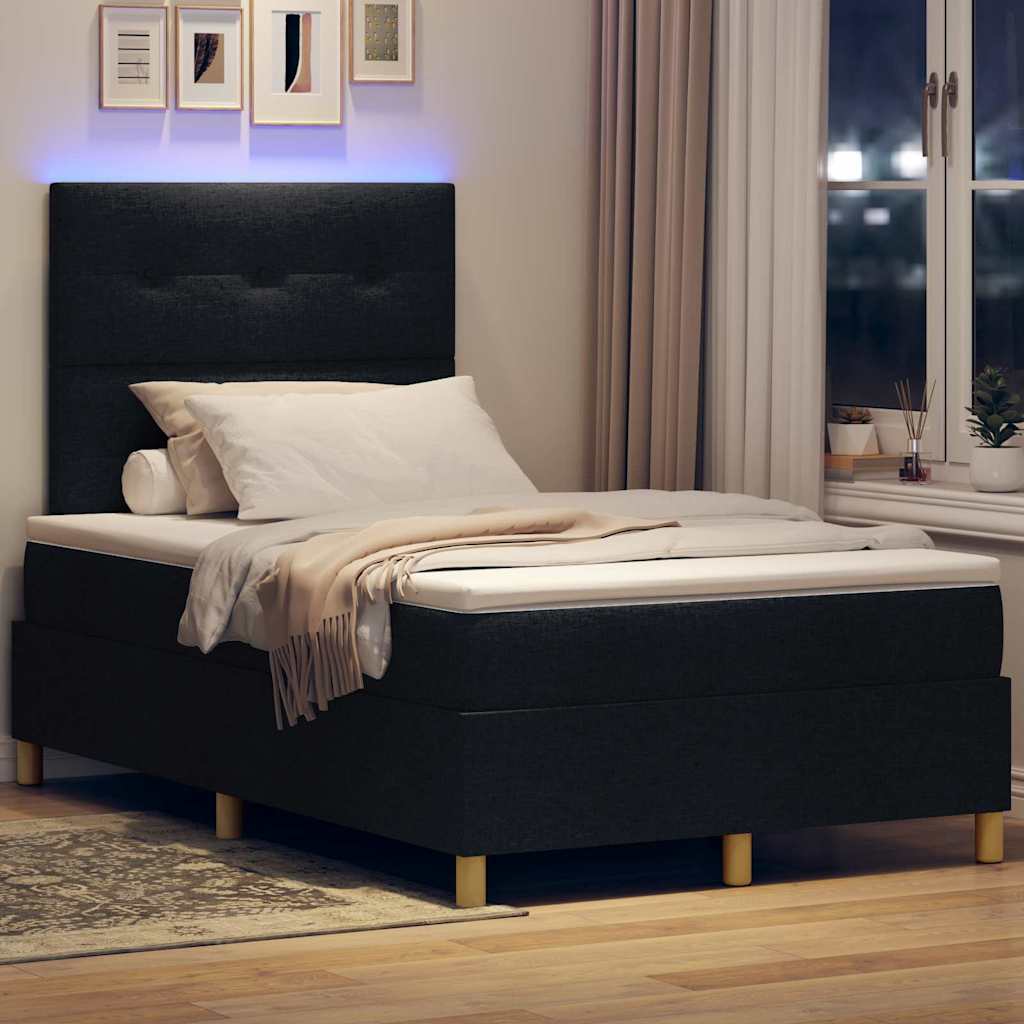 vidaXL LED Κρεβάτι με βάθρο με κεφαλάρι Μαύρο 120 x 190 cm ύφασμα