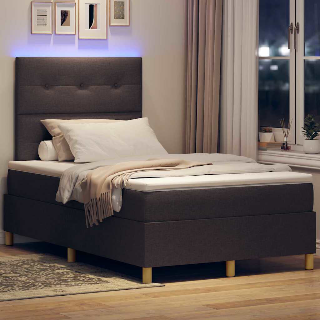 vidaXL LED Κρεβάτι με βάθρο Σκούρο Καφέ 120 x 190 cm ύφασμα