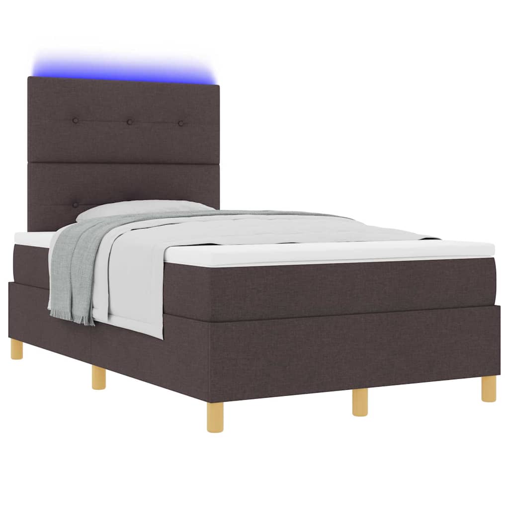 vidaXL LED Κρεβάτι με βάθρο Σκούρο Καφέ 120 x 190 cm ύφασμα