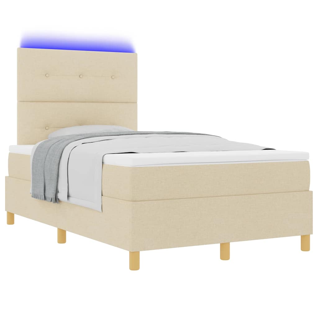 vidaXL LED Κρεβάτι με βάθρο με κεφαλάρι Κρεμ 120 x 190 cm ύφασμα