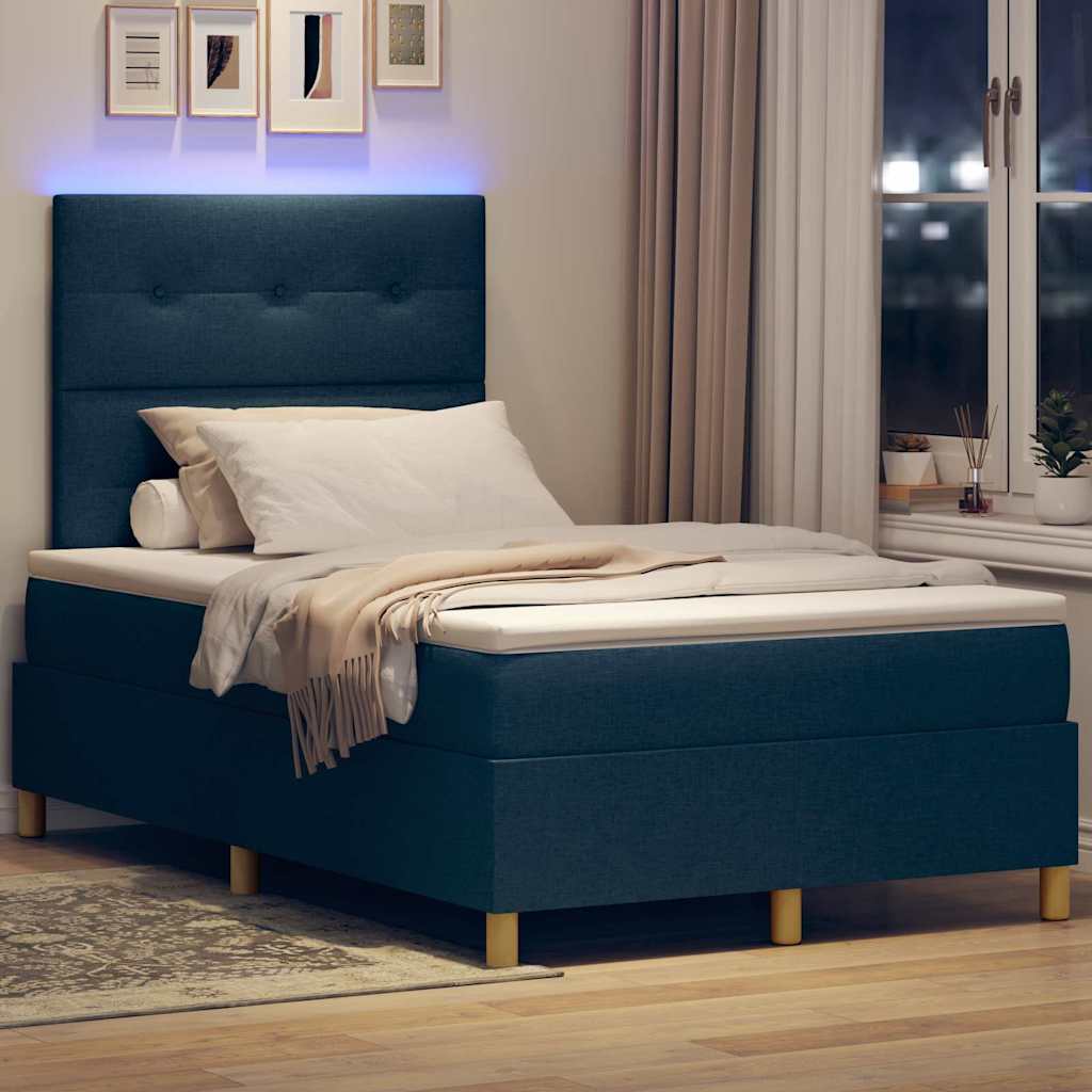 vidaXL LED Κρεβάτι με βάθρο με κεφαλάρι Μπλε 120 x 190 cm ύφασμα