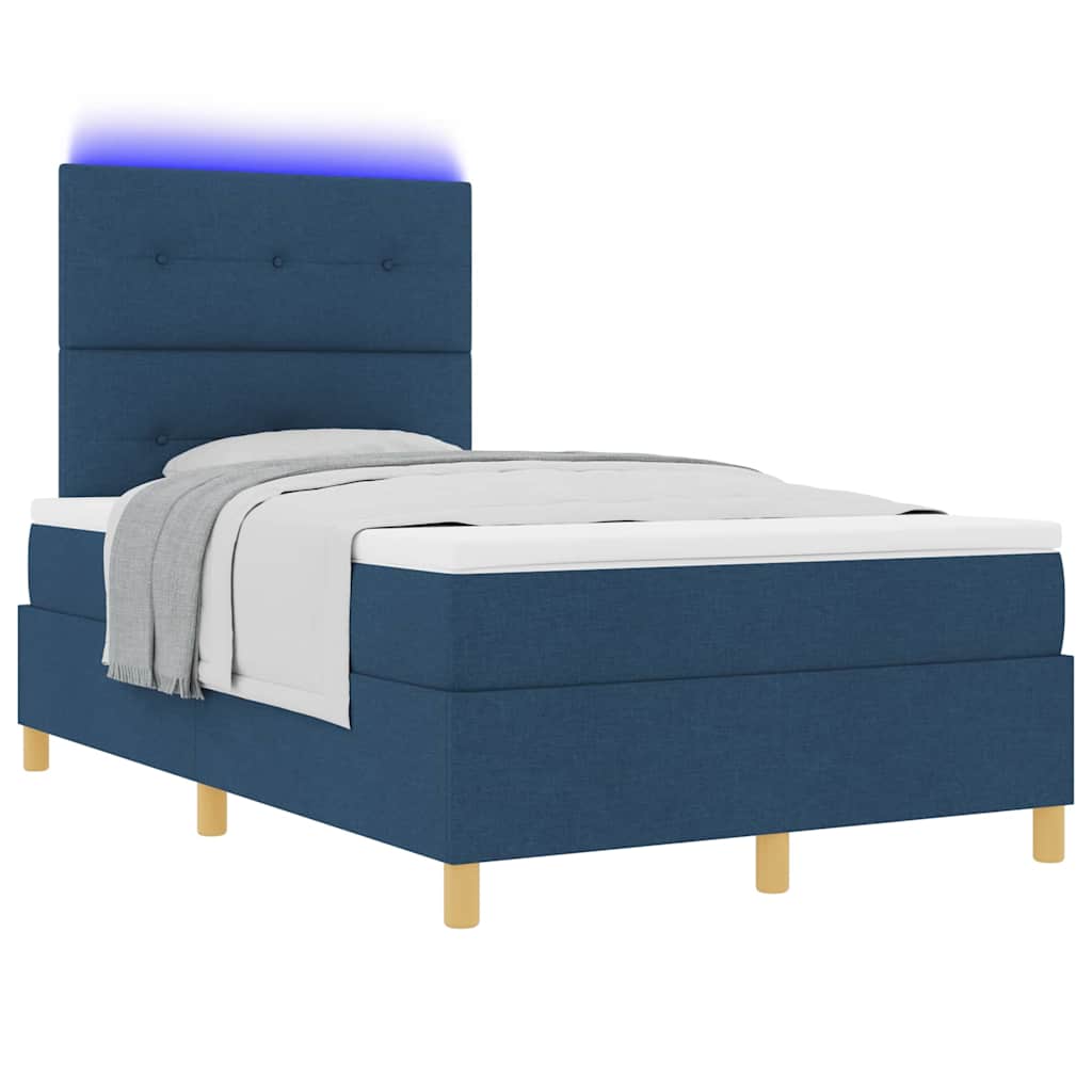 vidaXL LED Κρεβάτι με βάθρο με κεφαλάρι Μπλε 120 x 200 cm ύφασμα