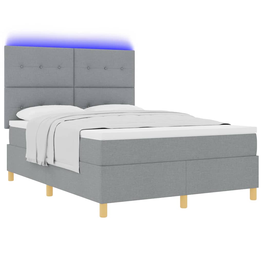 vidaXL LED Κρεβάτι με βάθρο Ανοιχτό γκρι 140 x 190 cm ύφασμα
