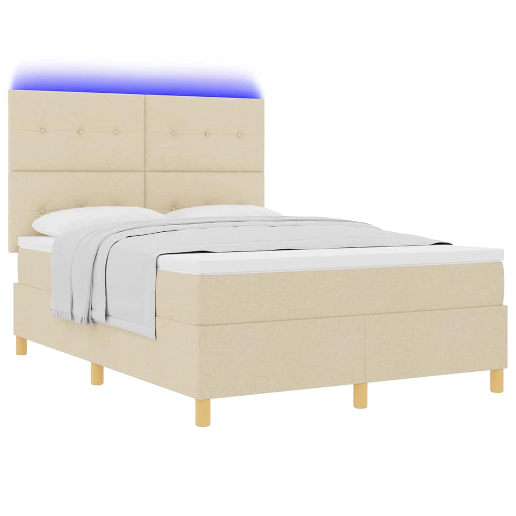 vidaXL LED Κρεβάτι με βάθρο με κεφαλάρι Κρεμ 140 x 190 cm ύφασμα