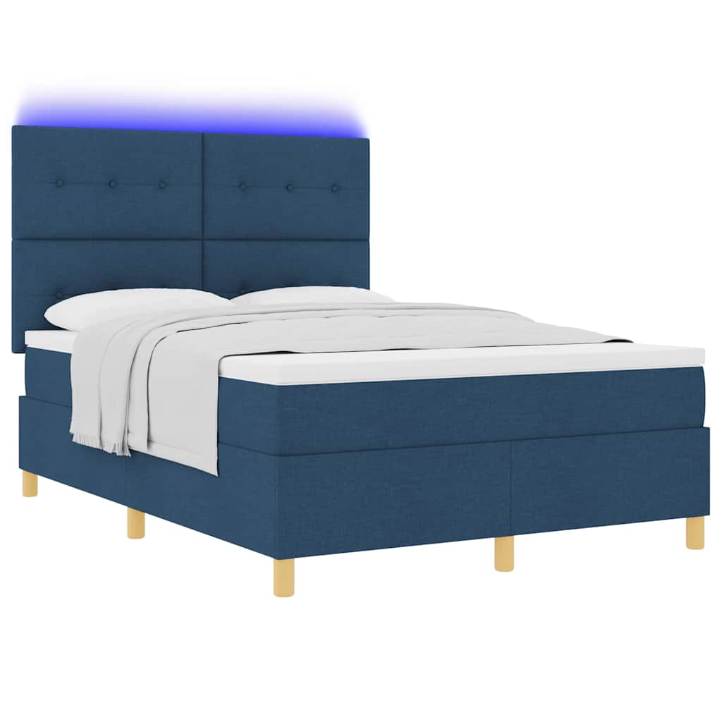vidaXL LED Κρεβάτι με βάθρο με κεφαλάρι Μπλε 140 x 190 cm ύφασμα