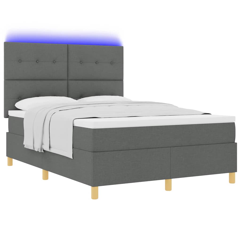 vidaXL LED Κρεβάτι με βάθρο Σκούρο Γκρι 140 x 200 cm ύφασμα