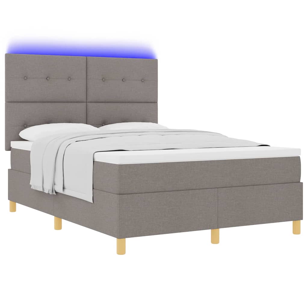 vidaXL LED Κρεβάτι με βάθρο με κεφαλάρι Taupe 140 x 200 cm ύφασμα
