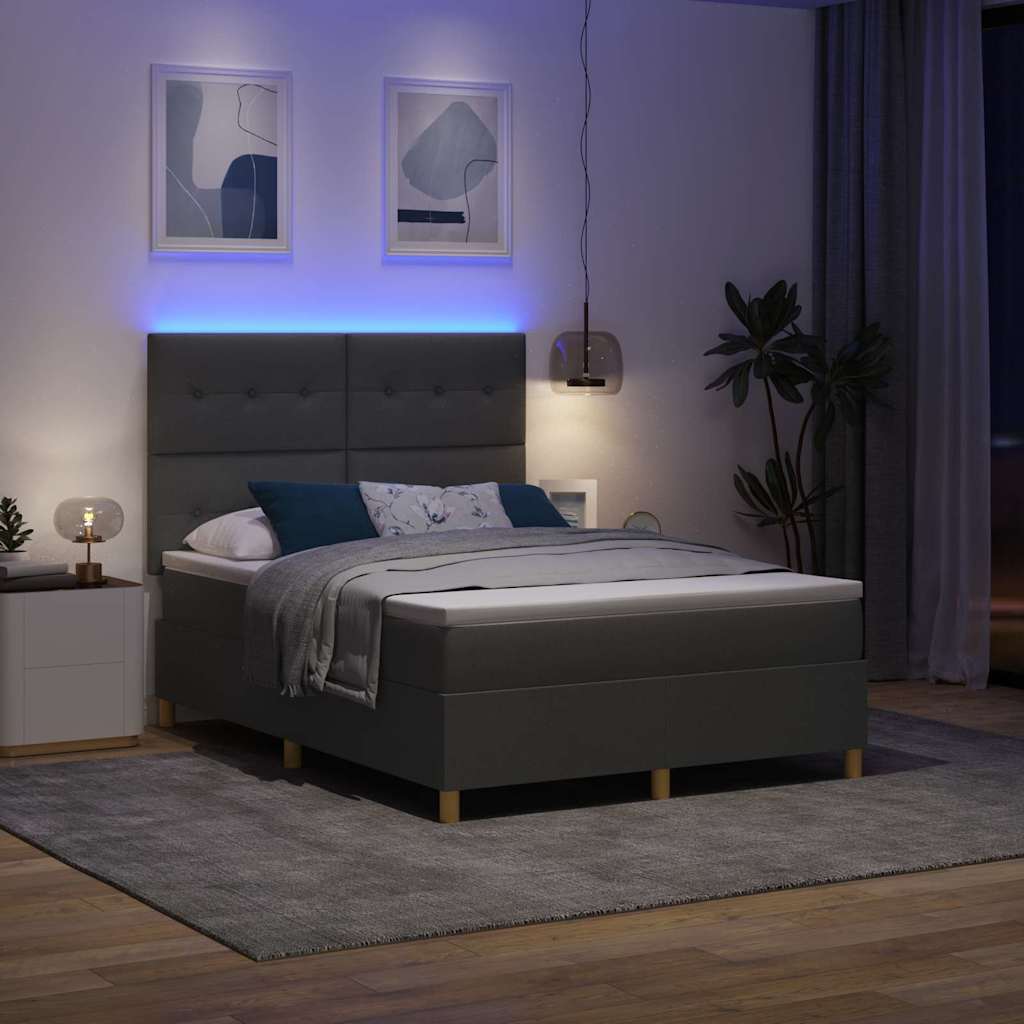 vidaXL LED Κρεβάτι με βάθρο Σκούρο Γκρι 160 x 200 cm ύφασμα