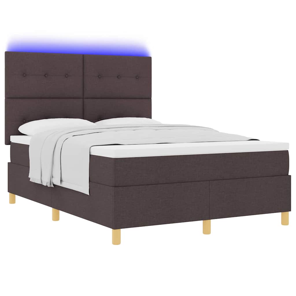 vidaXL LED Κρεβάτι με βάθρο Σκούρο Καφέ 160 x 200 cm ύφασμα