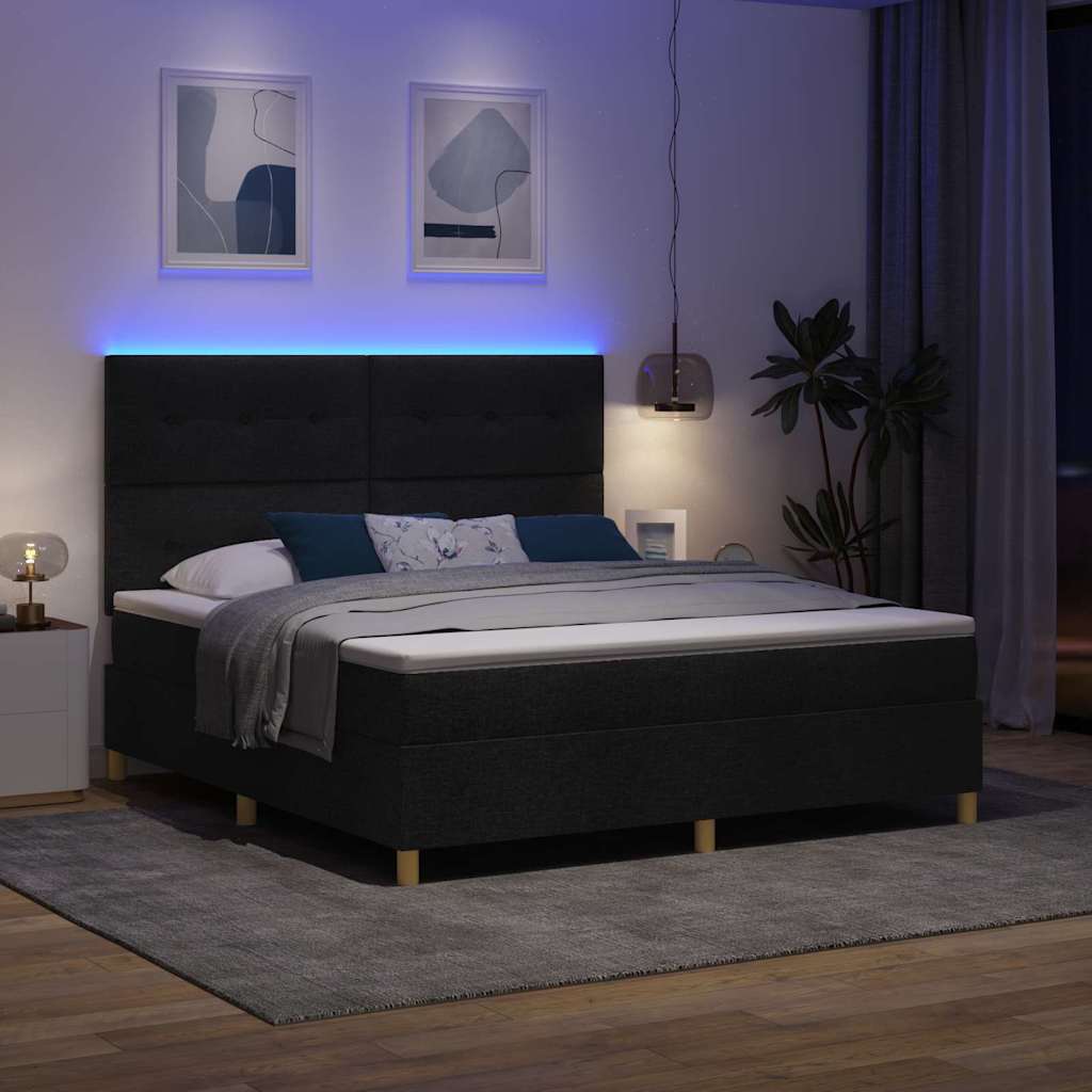 vidaXL LED Κρεβάτι με βάθρο με κεφαλάρι Μαύρο 180 x 200 cm ύφασμα