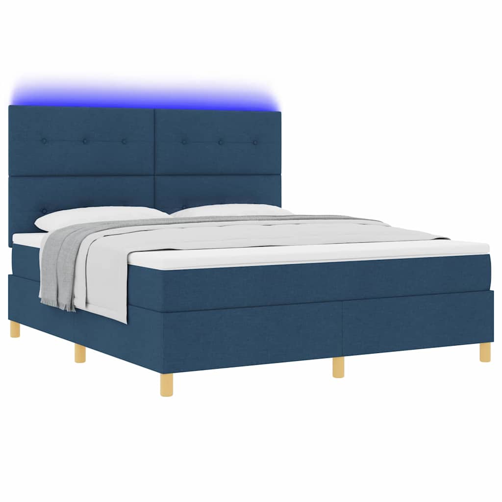 vidaXL LED Κρεβάτι με βάθρο με κεφαλάρι Μπλε 180 x 200 cm ύφασμα
