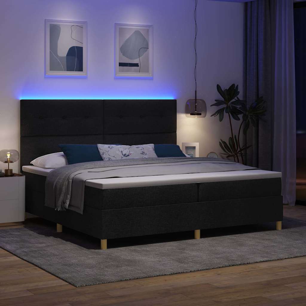 vidaXL LED Κρεβάτι με βάθρο με κεφαλάρι Μαύρο 200 x 200 cm ύφασμα