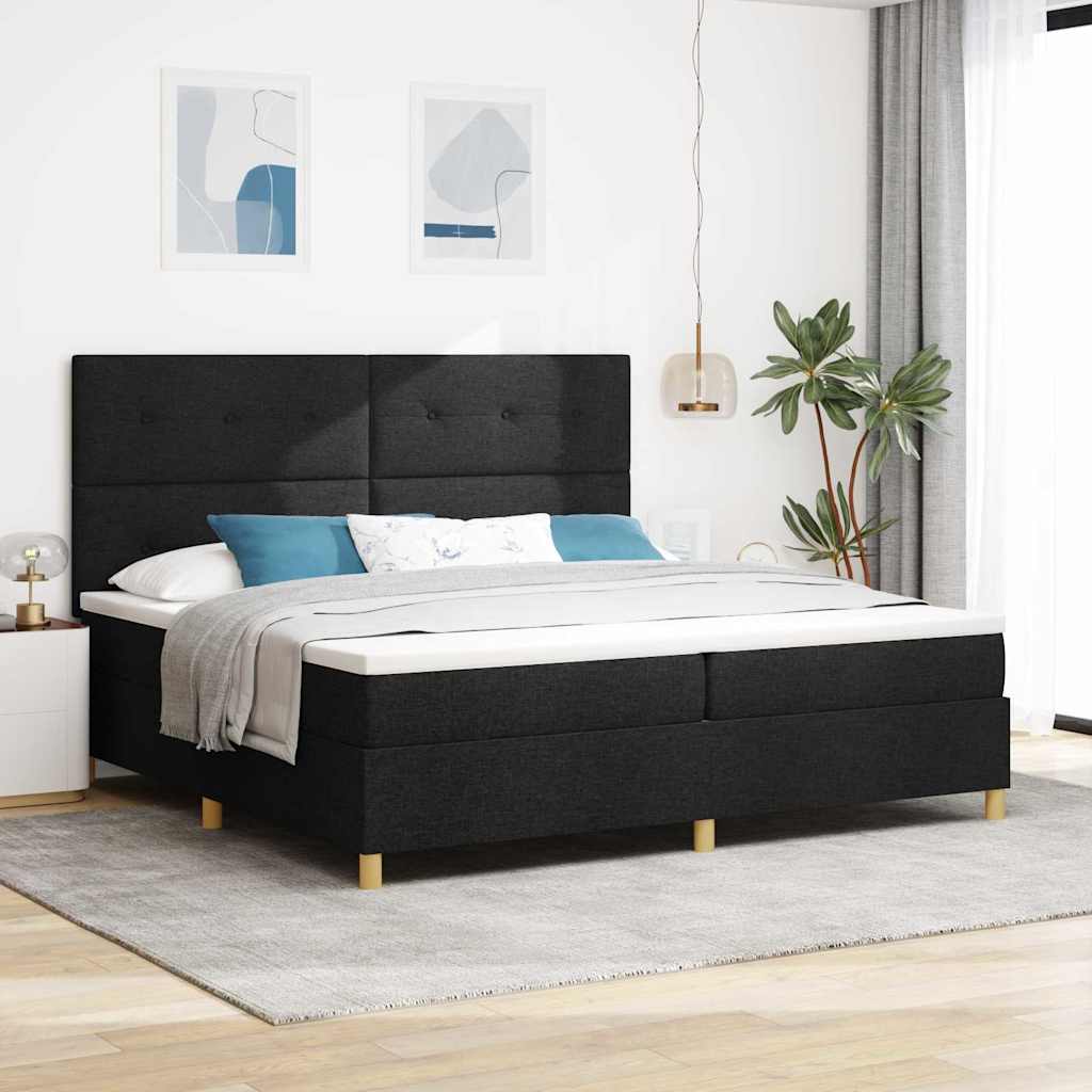 vidaXL LED Κρεβάτι με βάθρο με κεφαλάρι Μαύρο 200 x 200 cm ύφασμα