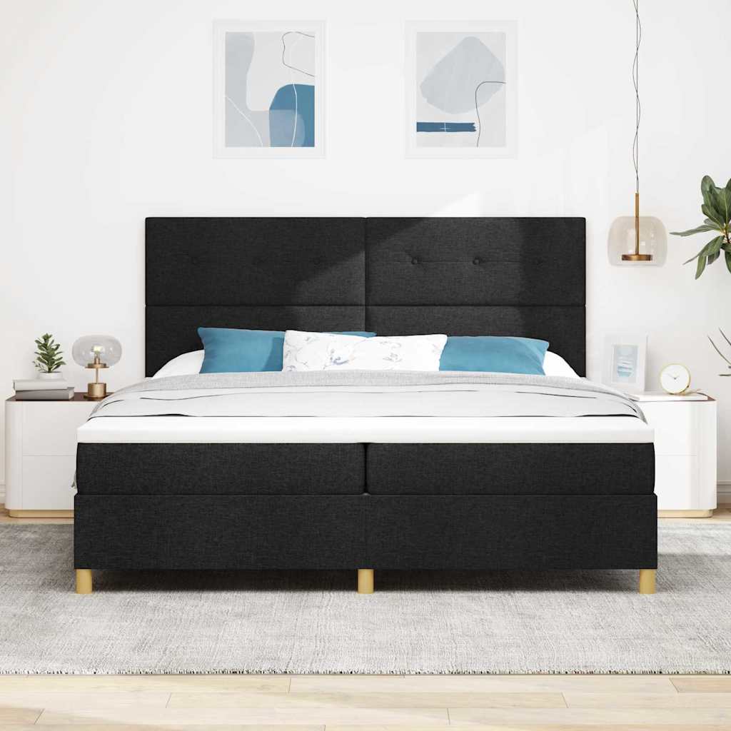 vidaXL LED Κρεβάτι με βάθρο με κεφαλάρι Μαύρο 200 x 200 cm ύφασμα