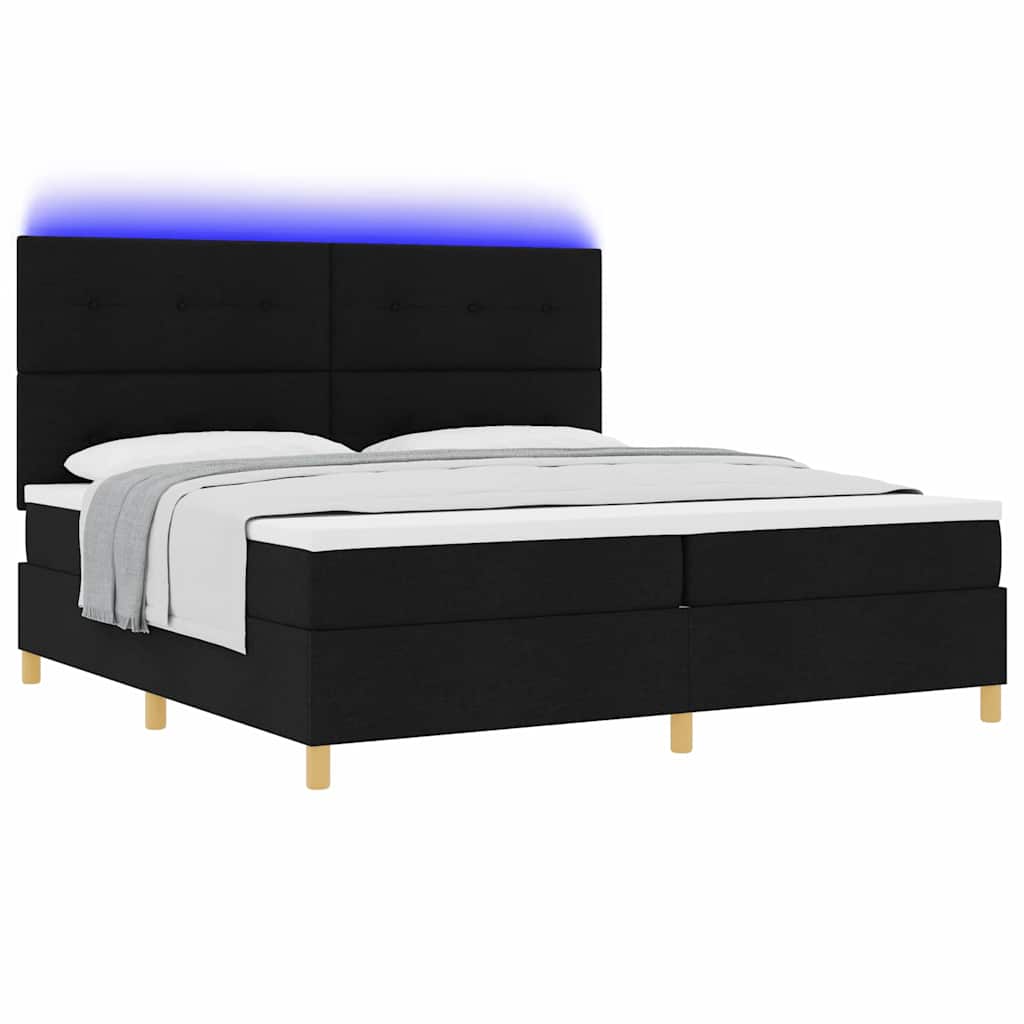 vidaXL LED Κρεβάτι με βάθρο με κεφαλάρι Μαύρο 200 x 200 cm ύφασμα