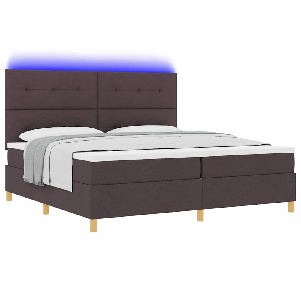 vidaXL LED Κρεβάτι με βάθρο Σκούρο Καφέ 200 x 200 cm ύφασμα