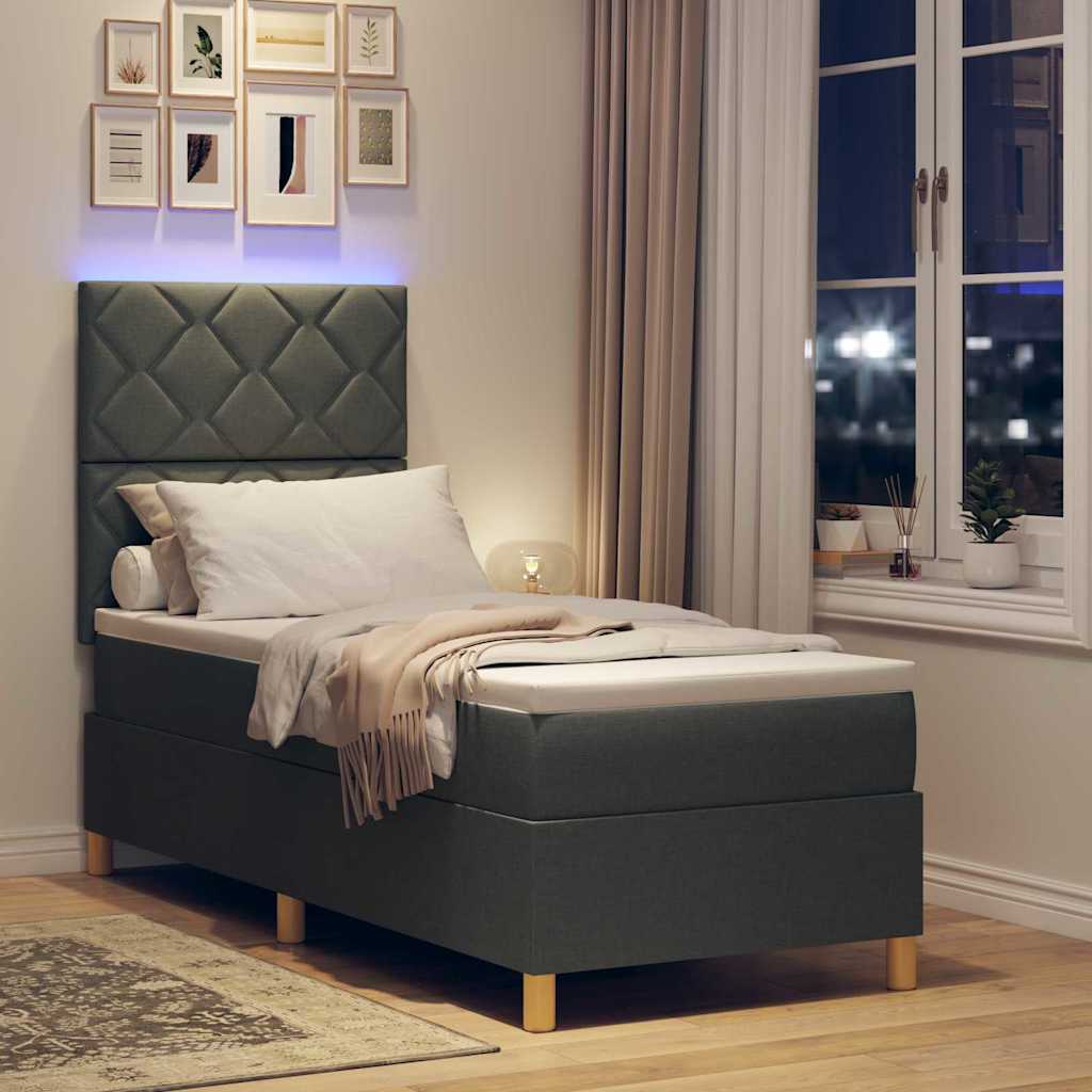 vidaXL LED Κρεβάτι με βάθρο με κεφαλάρι Σκούρο Γκρι 80 x 200 cm ύφασμα