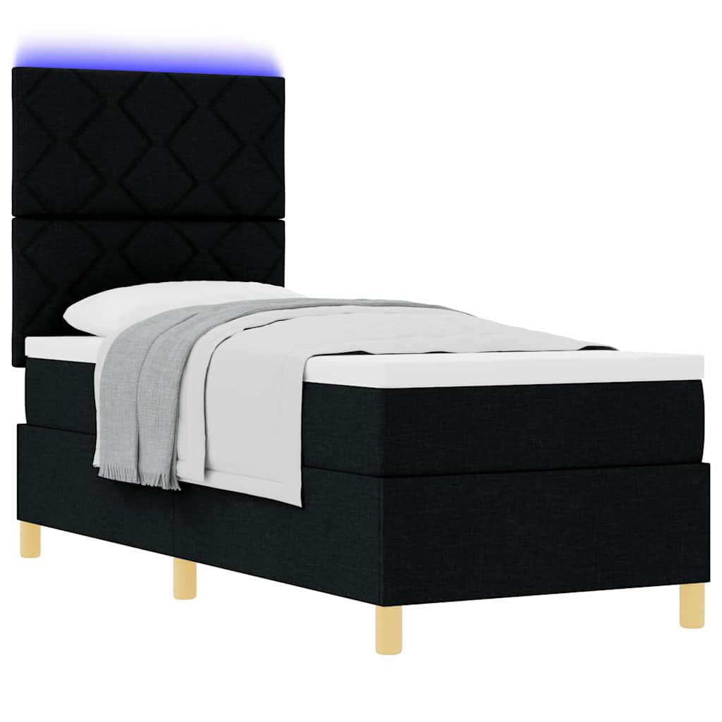 vidaXL LED Κρεβάτι με βάθρο με κεφαλάρι Μαύρο 80 x 200 cm ύφασμα