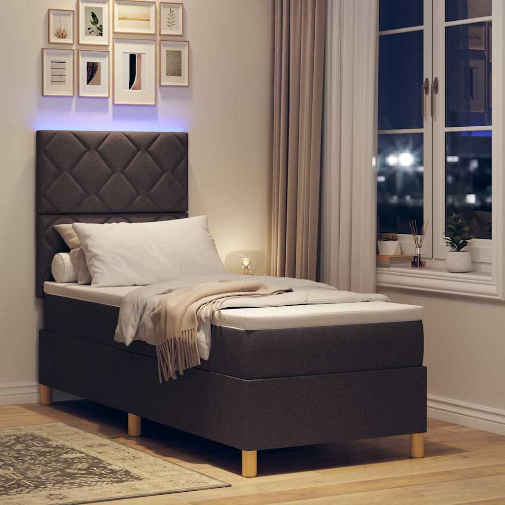 vidaXL LED Κρεβάτι με βάθρο με κεφαλάρι Σκούρο Καφέ 80 x 200 cm ύφασμα