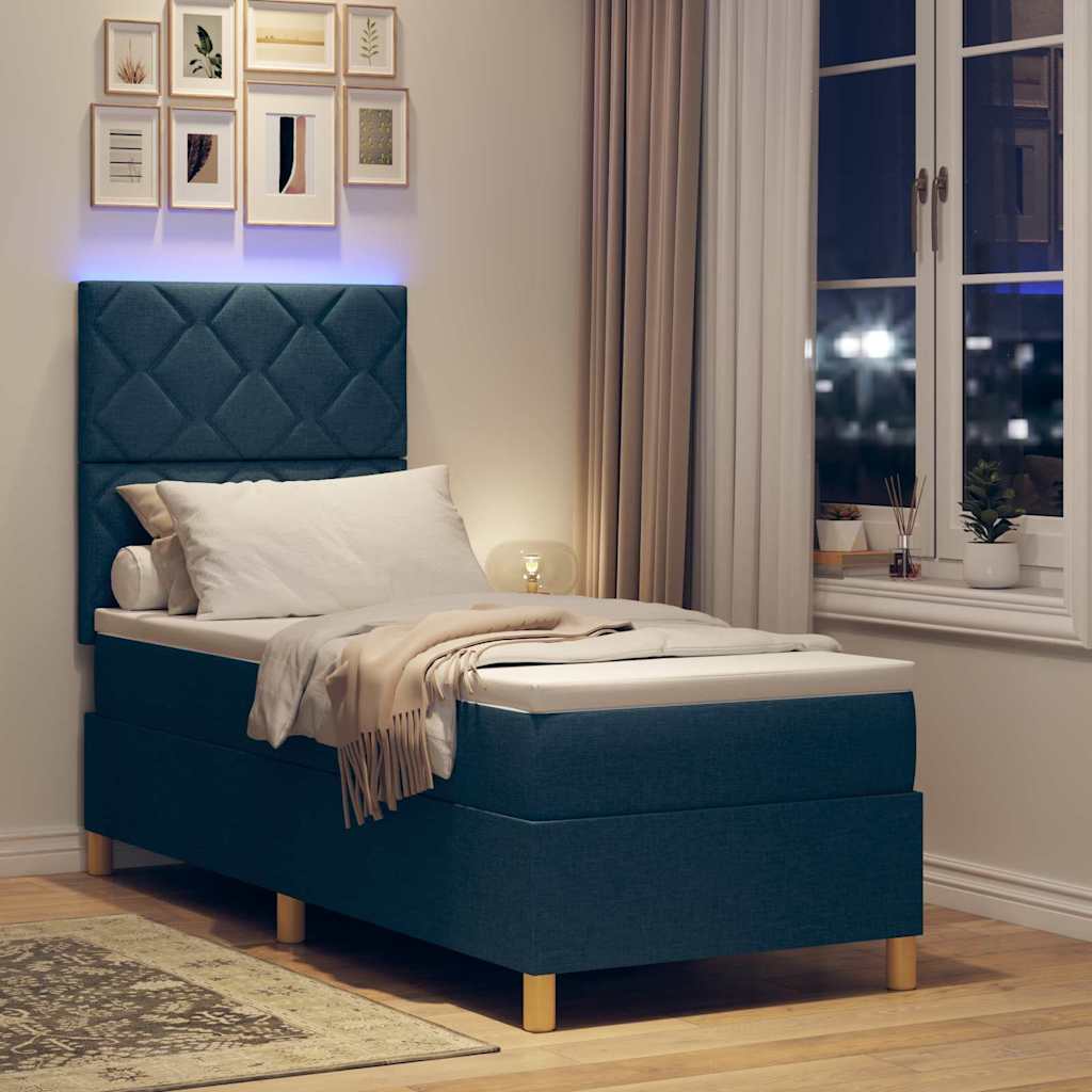 vidaXL LED Κρεβάτι με βάθρο με κεφαλάρι Μπλε 80 x 200 cm ύφασμα