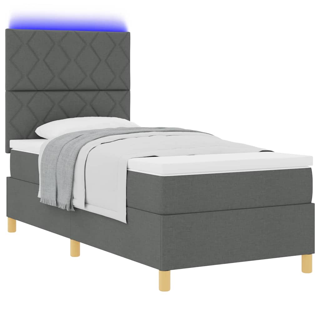 vidaXL LED Κρεβάτι με βάθρο με κεφαλάρι Σκούρο Γκρι 90 x 190 cm ύφασμα