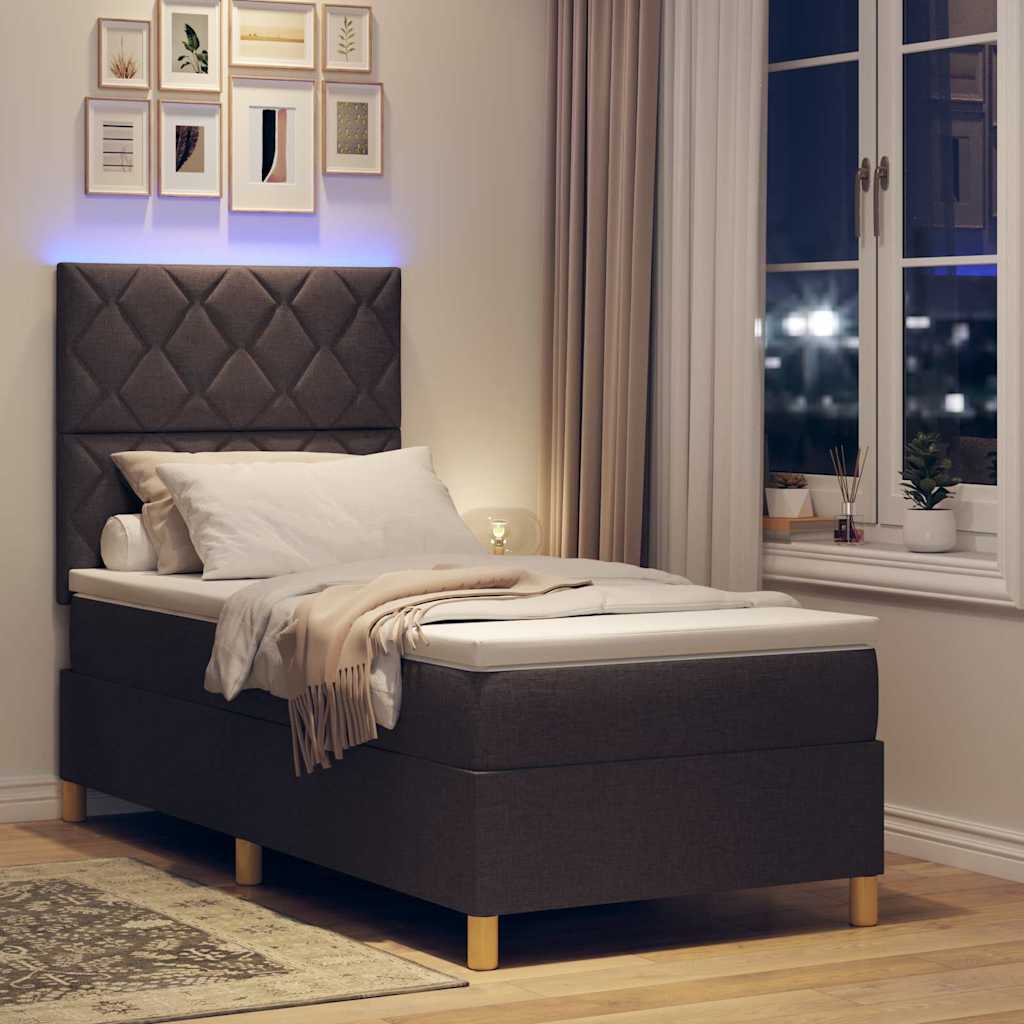 vidaXL LED Κρεβάτι με βάθρο με κεφαλάρι Σκούρο Καφέ 90 x 190 cm ύφασμα