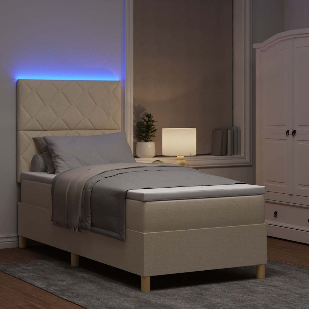 vidaXL LED Κρεβάτι με βάθρο με κεφαλάρι Κρεμ 90 x 190 cm ύφασμα