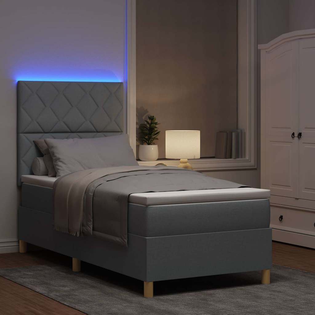vidaXL LED Κρεβάτι με βάθρο Ανοιχτό γκρι 90 x 200 cm ύφασμα