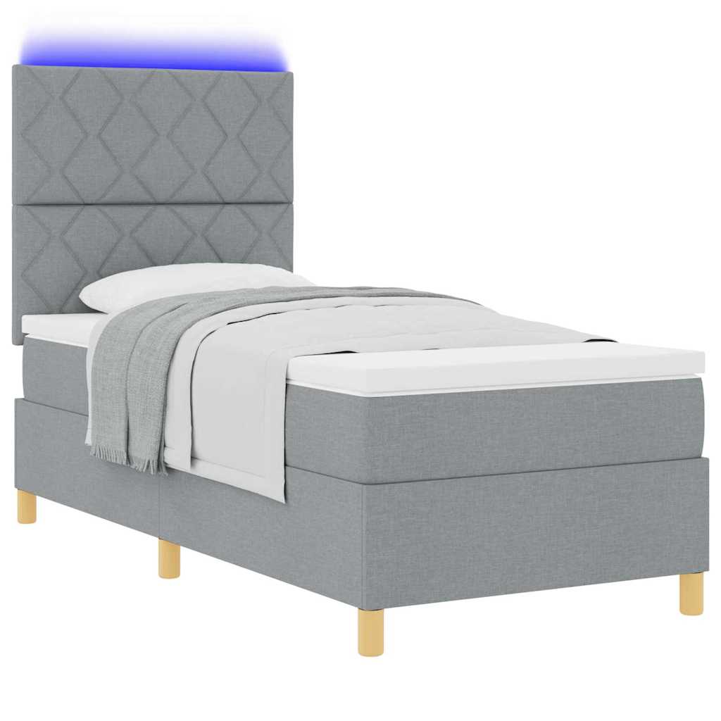 vidaXL LED Κρεβάτι με βάθρο Ανοιχτό γκρι 90 x 200 cm ύφασμα