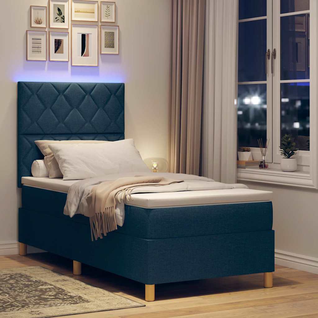 vidaXL LED Κρεβάτι με βάθρο με κεφαλάρι Μπλε 90 x 200 cm ύφασμα