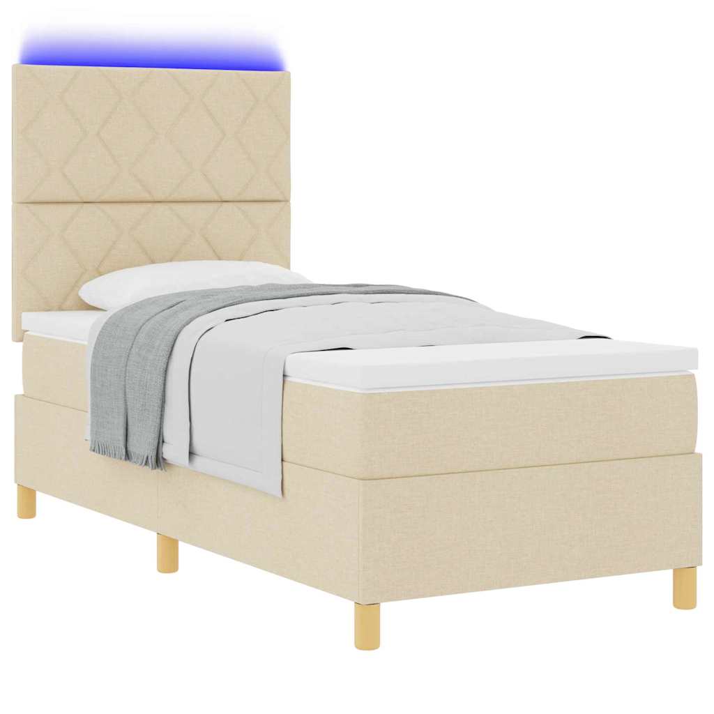 vidaXL LED Κρεβάτι με βάθρο με κεφαλάρι Κρεμ 100 x 200 cm ύφασμα