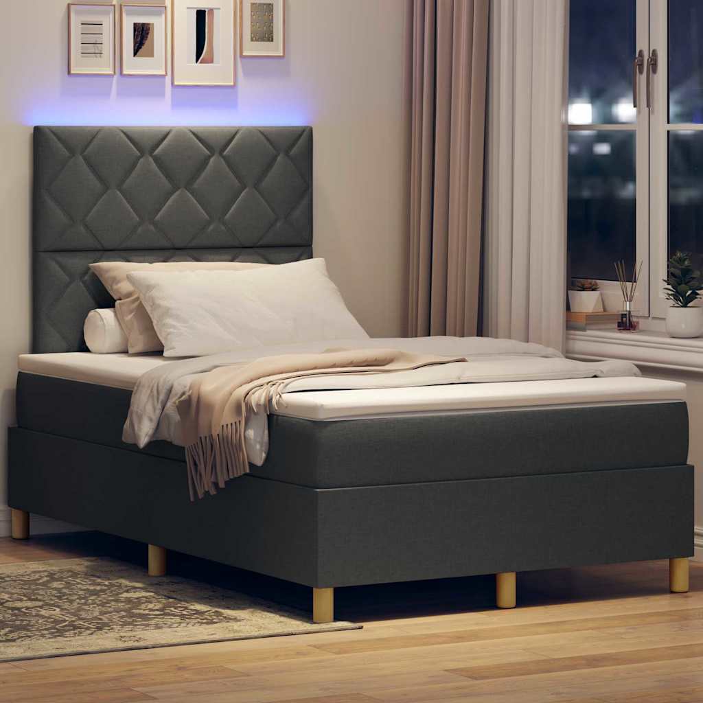vidaXL LED Κρεβάτι με βάθρο Σκούρο Γκρι 120 x 190 cm ύφασμα