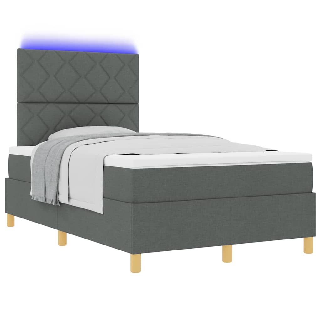 vidaXL LED Κρεβάτι με βάθρο Σκούρο Γκρι 120 x 190 cm ύφασμα