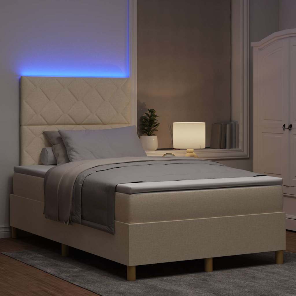 vidaXL LED Κρεβάτι με βάθρο με κεφαλάρι Κρεμ 120 x 190 cm ύφασμα