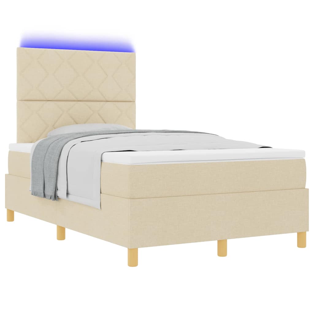 vidaXL LED Κρεβάτι με βάθρο με κεφαλάρι Κρεμ 120 x 190 cm ύφασμα