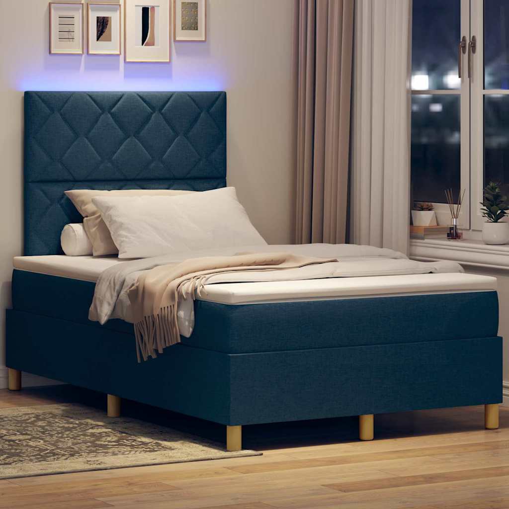 vidaXL LED Κρεβάτι με βάθρο με κεφαλάρι Μπλε 120 x 200 cm ύφασμα