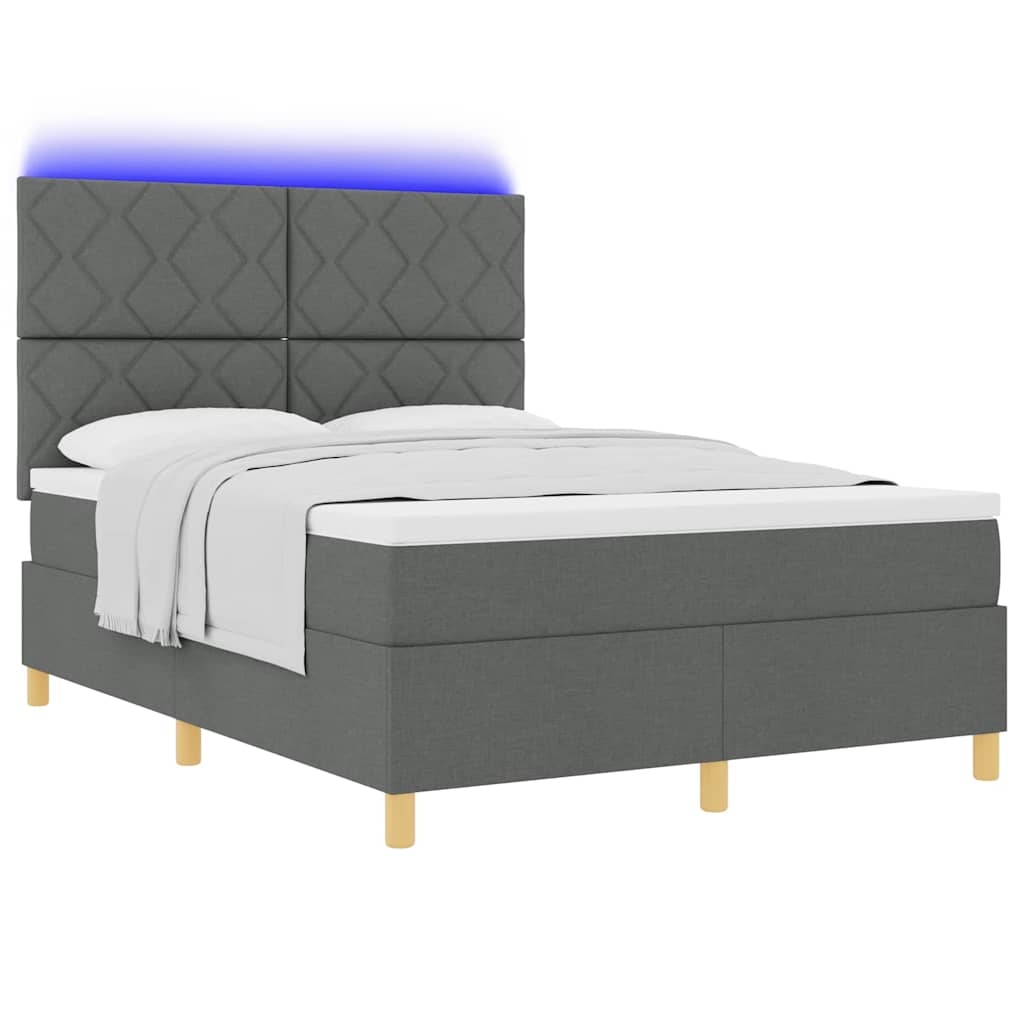 vidaXL LED Κρεβάτι με βάθρο Σκούρο Γκρι 140 x 190 cm ύφασμα