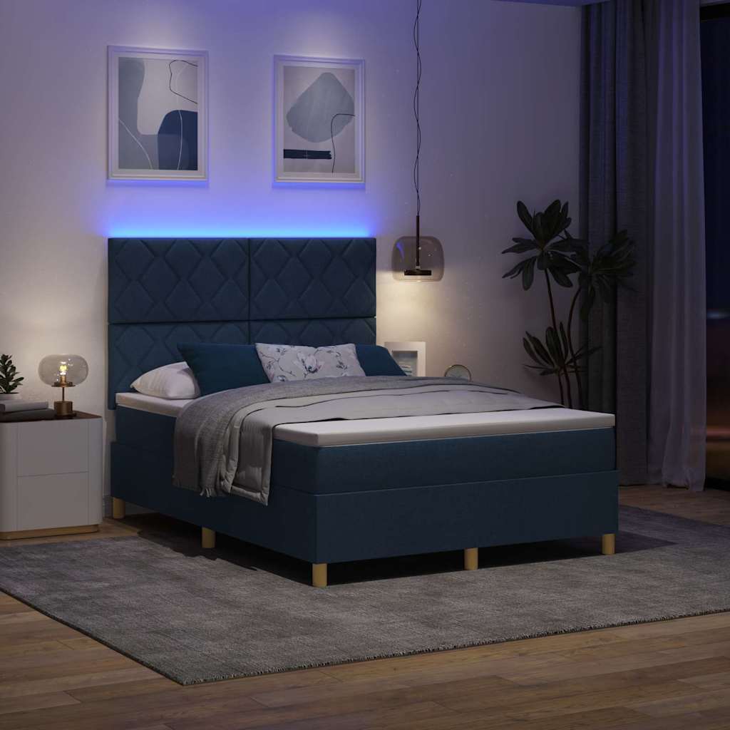 vidaXL LED Κρεβάτι με βάθρο με κεφαλάρι Μπλε 140 x 190 cm ύφασμα