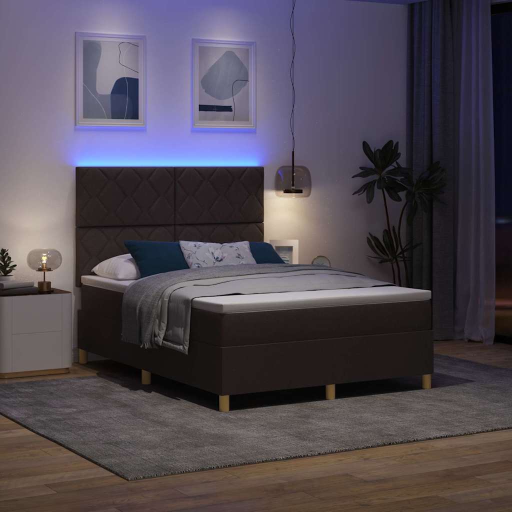 vidaXL LED Κρεβάτι με βάθρο Σκούρο Καφέ 140 x 200 cm ύφασμα